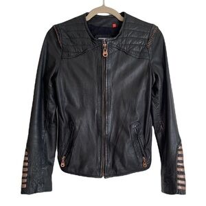 DOMA Leather jacket coat Moto Biker full zip solid black small motorcycle goth S